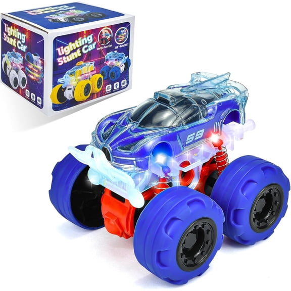 Mini Lighting Stunt Car Toy 360 Spinning LED Light-Up Pull Back Car, Durable Wheels, Ages 3+