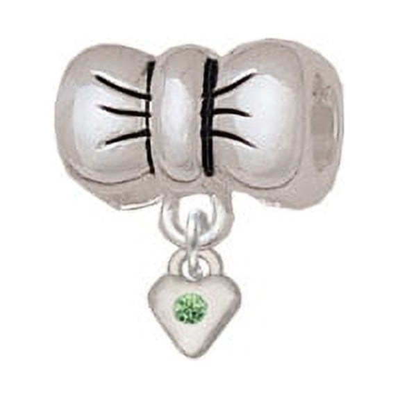 Mini Lime Green Birthday Crystal Heart - Bow Charm Bead