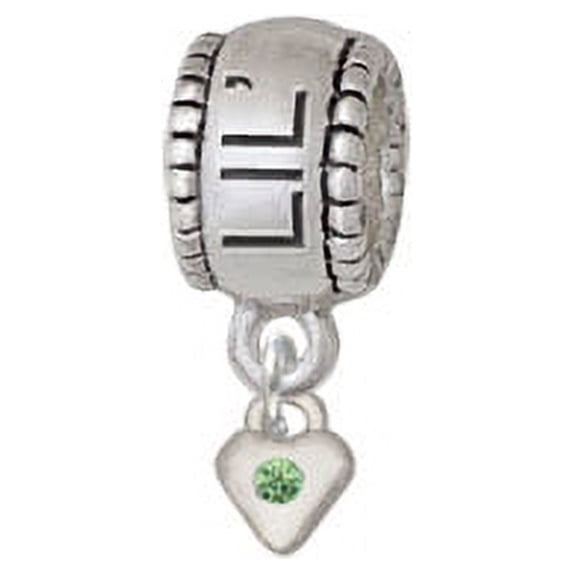 Mini Lime Green Birthday Crystal Heart - Lil Sister Charm Bead