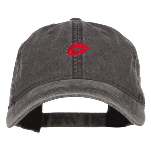 Mini Lips Embroidered Washed Cap - Black OSFM