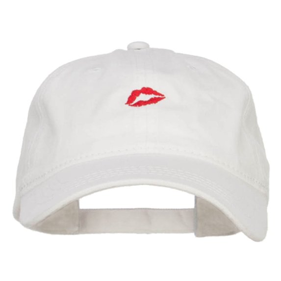 Mini Lips Embroidered Washed Cap - White OSFM