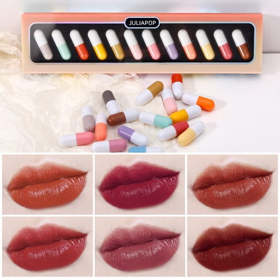 Mini Lipstick Set, 12 Colors Capsules Matte Pill Shaped Lipstick, Waterproof Long Lasting Mini Capsules Velvet Lipstick Set for Women (12 PCS)