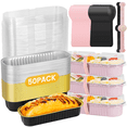 thumbnail image 1 of Mini Loaf Baking Pans with Lids and Spoons (50 Pack, 6.8oz) Mini Rectangle Aluminum Foil Baking Pans Tins Containers - Cupcake Containers Wrappers Cheesecake Creme Brulee Ramekins, Pink, 1 of 7