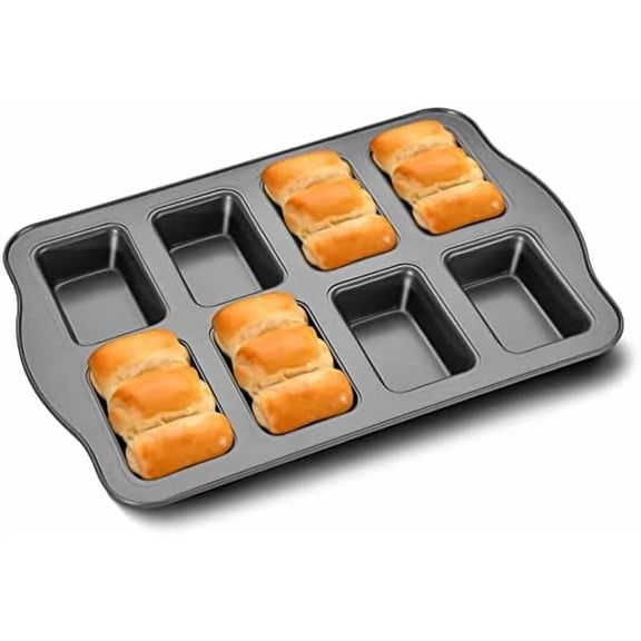 Mini Loaf Baking Pans, Nonstick Small Cornbread Pan, Tiny Banana Bread Pan, Heavy Duty Carbon Steel Brownie Tin, 8-Cavity, Dark Grey