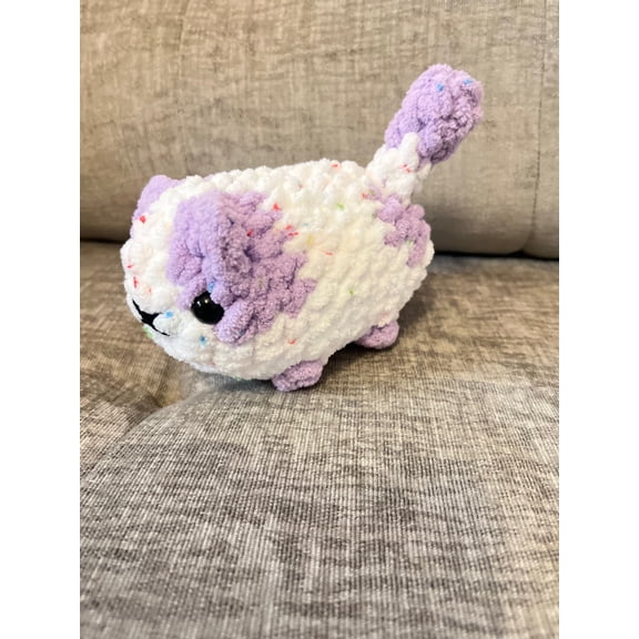 Mini Loaf Cat | Hand-Crocheted Plush in Pastel Confetti Chenille Yarn