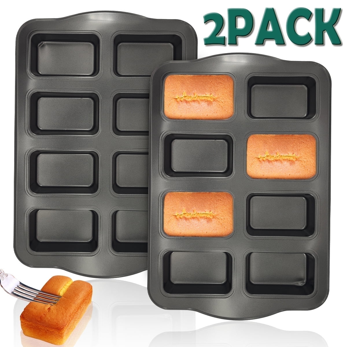 2-Pack 8-Cavity Mini Loaf Pans - Non-Stick Baking Pans For Banana Bread & Cornbread