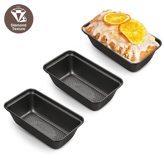 HONGBAKE 3 Pack Super Mini Loaf Pans for Baking, Nonstick Small Bread Pans with Diamond-Texture, 6 x 3.2 x 2 In Tiny Carbon Steel Small Baking Pans, Heavy Duty Small Banana Bread Loaf Pans,  Grey