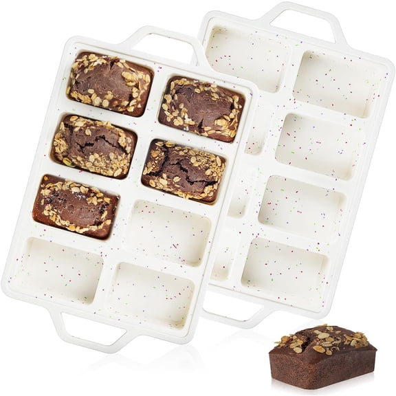 Mini Loaf Pans 8 Cavity Silicone Bread Molds Metal Reinforced Frame Nonstick Cornbread Brownie 2 Pack