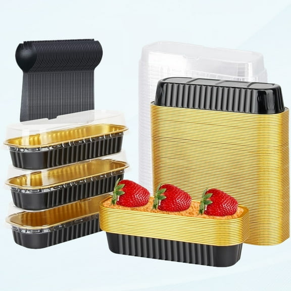 Mini Loaf Pans With Labels 100 Pack, 6.8oz Aluminum Foil Mini Cake Baking Pans Cupcake Containers, Disposable Mini Bread Baking Cups Ramekins Muffin Holders Tin-Black
