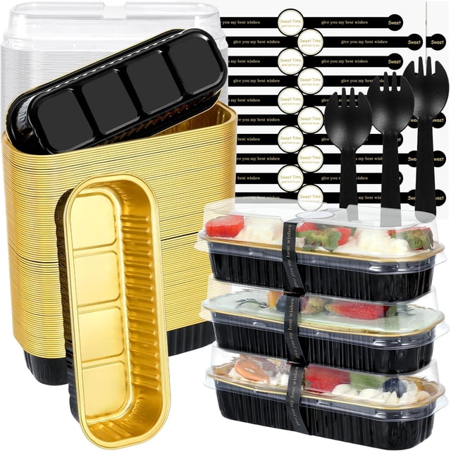 Fit Meal Prep 100 Pack 2.25 Lb Aluminum Foil Pans With Lids, Disposable Take Out Food Containers With Lids For Freshness And Spill Proof, 8.5 X 6 X 2 Disposable Cookware