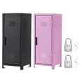 thumbnail image 1 of Mini Locker 4.3 x 10.8 Inch, 2 Pcs Small Locker with Lock Keys, Metal Money Safe Storage Box for Desk Bedroom, Black/Light Purple, 1 of 7
