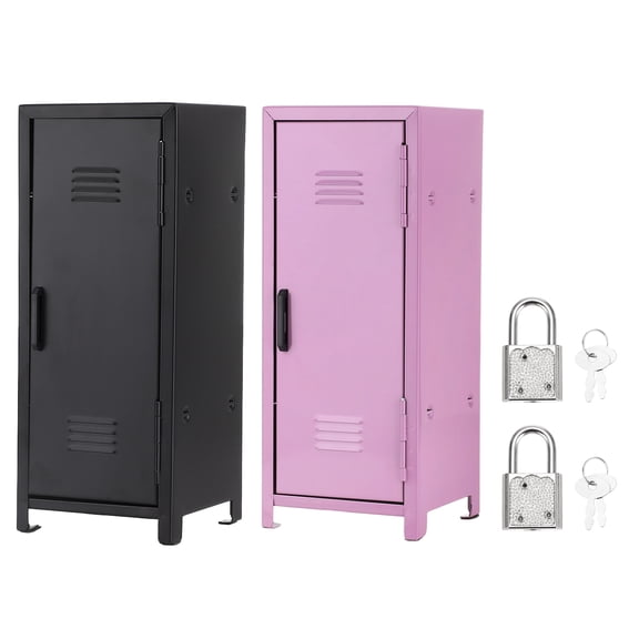 Mini Locker 4.3 x 10.8 Inch, 2 Pcs Small Locker with Lock Keys, Metal Money Safe Storage Box for Desk Bedroom, Black/Light Purple