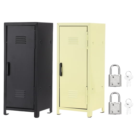 Mini Locker 4.3 x 10.8 Inch, 2 Pcs Small Locker with Lock Keys, Metal Money Safe Storage Box for Desk Bedroom, Black/Yellow