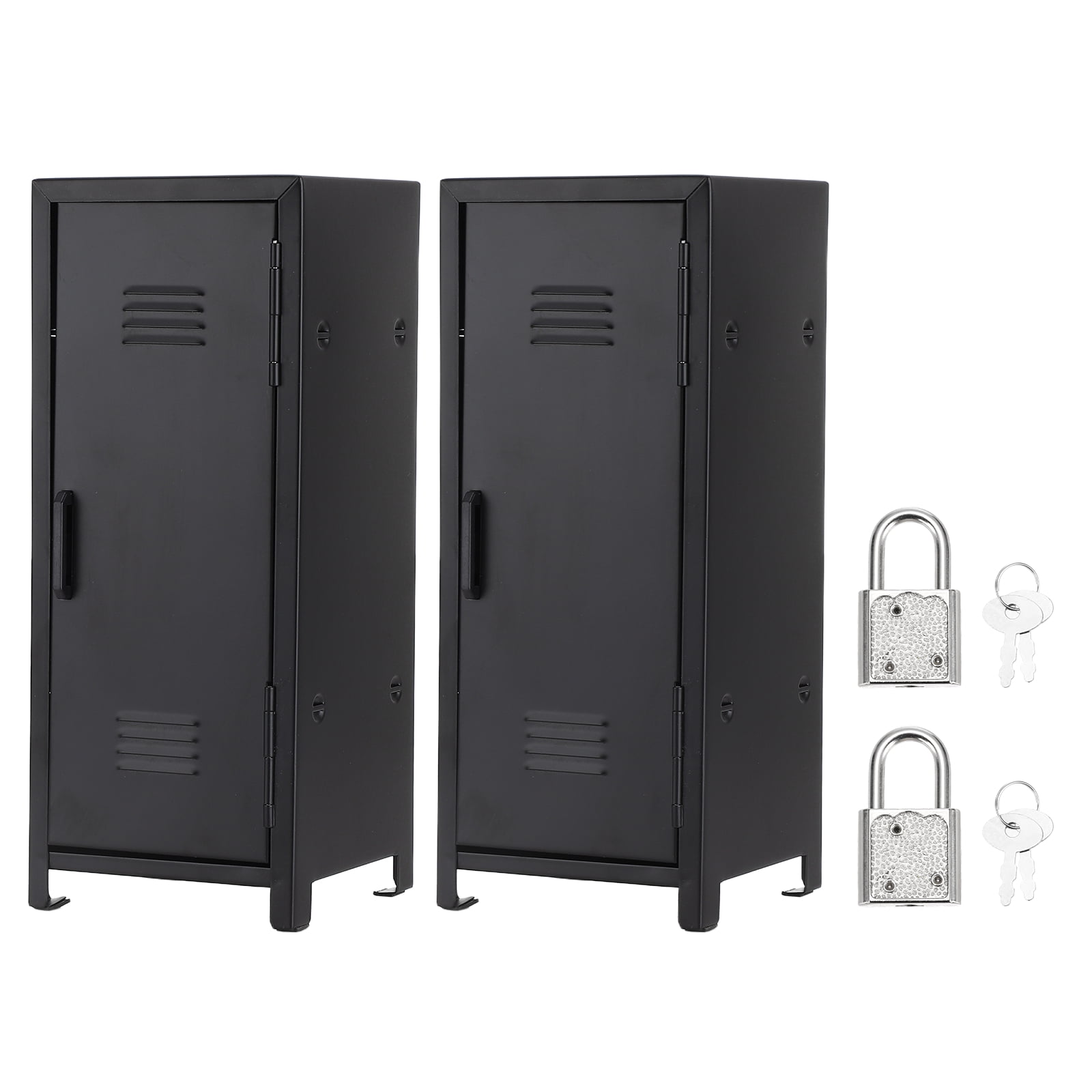 Mini Locker 4.3 x 10.8 Inch, 2 Pcs Small Locker with Lock Keys, Metal Money Safe Storage Box for Desk Bedroom, Black