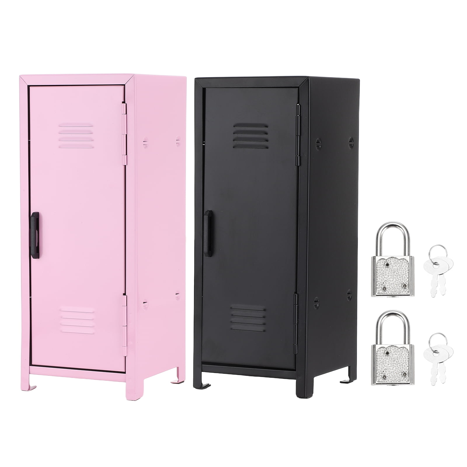 Mini Locker 4.3 x 10.8 Inch, 2 Pcs Small Locker with Lock Keys, Metal Money Safe Storage Box for Desk Bedroom, Light Pink/Black