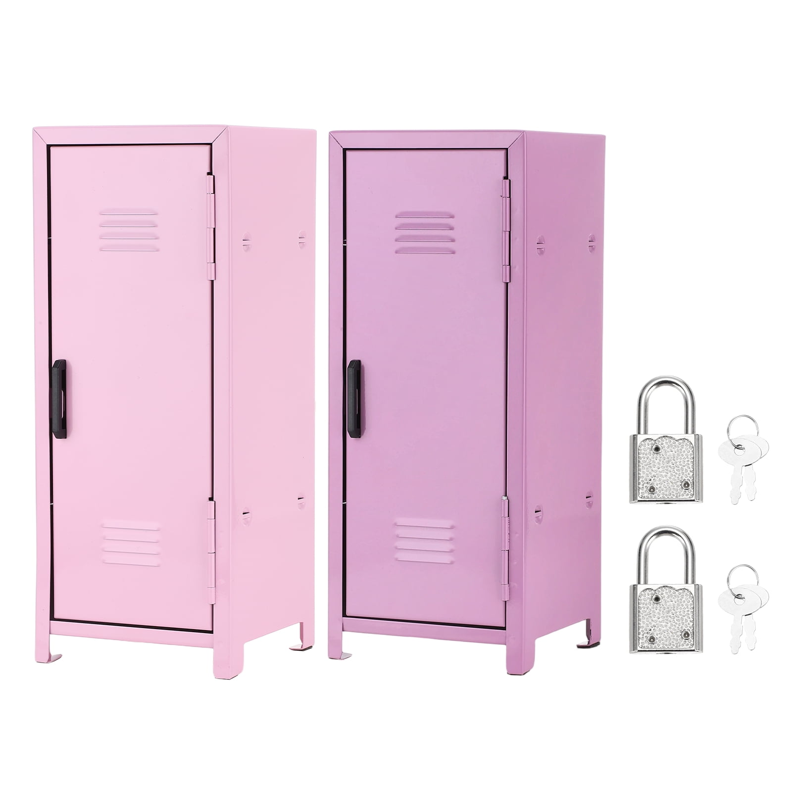 Mini Locker 4.3 x 10.8 Inch, 2 Pcs Small Locker with Lock Keys, Metal Money Safe Storage Box for Desk Bedroom, Light Pink/Light Purple