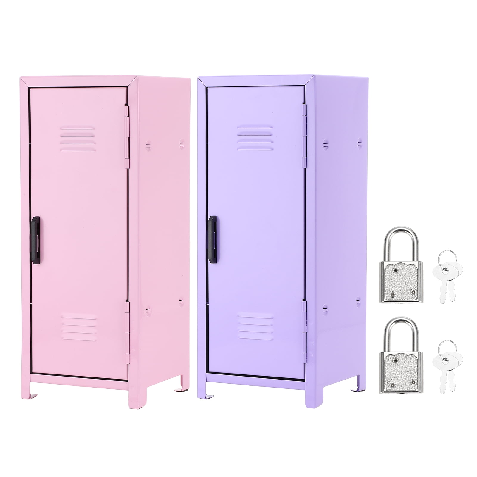 Mini Locker 4.3 x 10.8 Inch, 2 Pcs Small Locker with Lock Keys, Metal Money Safe Storage Box for Desk Bedroom, Light Pink/Purple