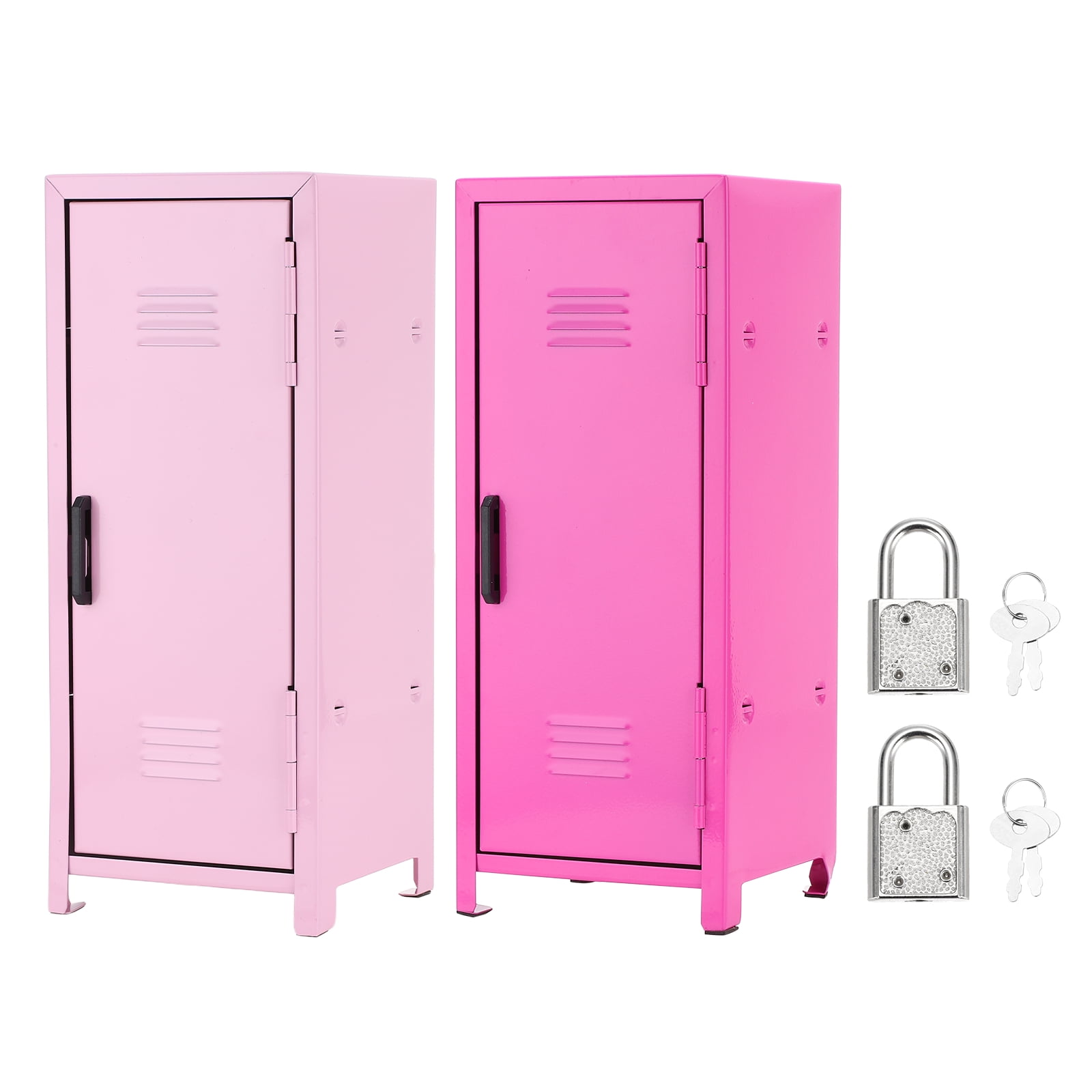 Mini Locker 4.3 x 10.8 Inch, 2 Pcs Small Locker with Lock Keys, Metal Money Safe Storage Box for Desk Bedroom, Light Pink/Rose Red