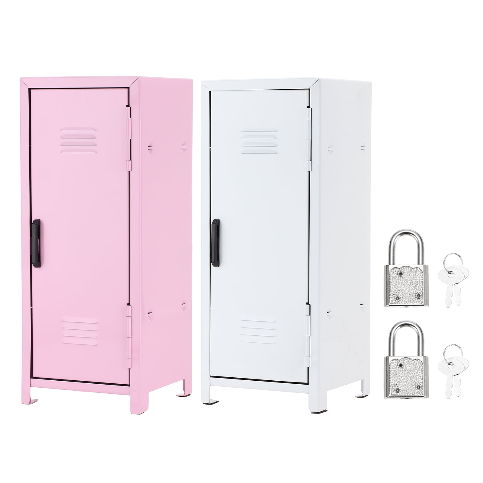 Mini Locker 4.3 x 10.8 Inch, 2 Pcs Small Locker with Lock Keys, Metal Money Safe Storage Box for Desk Bedroom, Light Pink/White