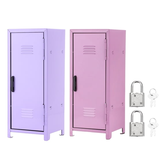 Mini Locker 4.3 x 10.8 Inch, 2 Pcs Small Locker with Lock Keys, Metal Money Safe Storage Box for Desk Bedroom, Light Purple/Purple