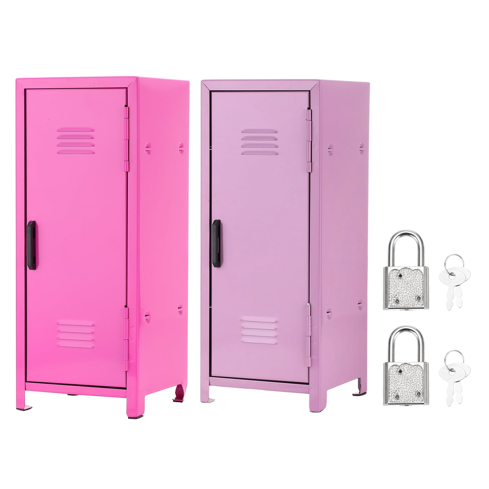 Mini Locker 4.3 x 10.8 Inch, 2 Pcs Small Locker with Lock Keys, Metal Money Safe Storage Box for Desk Bedroom, Rose Red/Light Purple