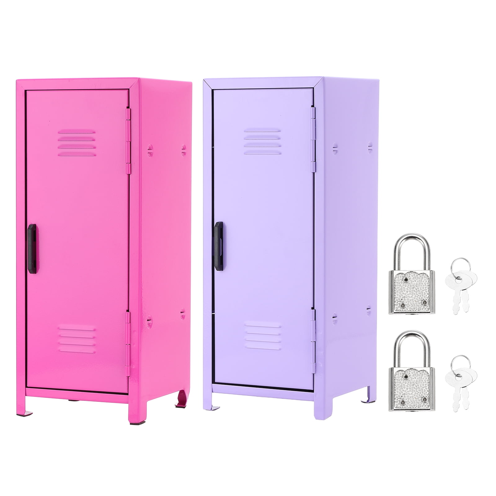Mini Locker 4.3 x 10.8 Inch, 2 Pcs Small Locker with Lock Keys, Metal Money Safe Storage Box for Desk Bedroom, Rose Red/Purple