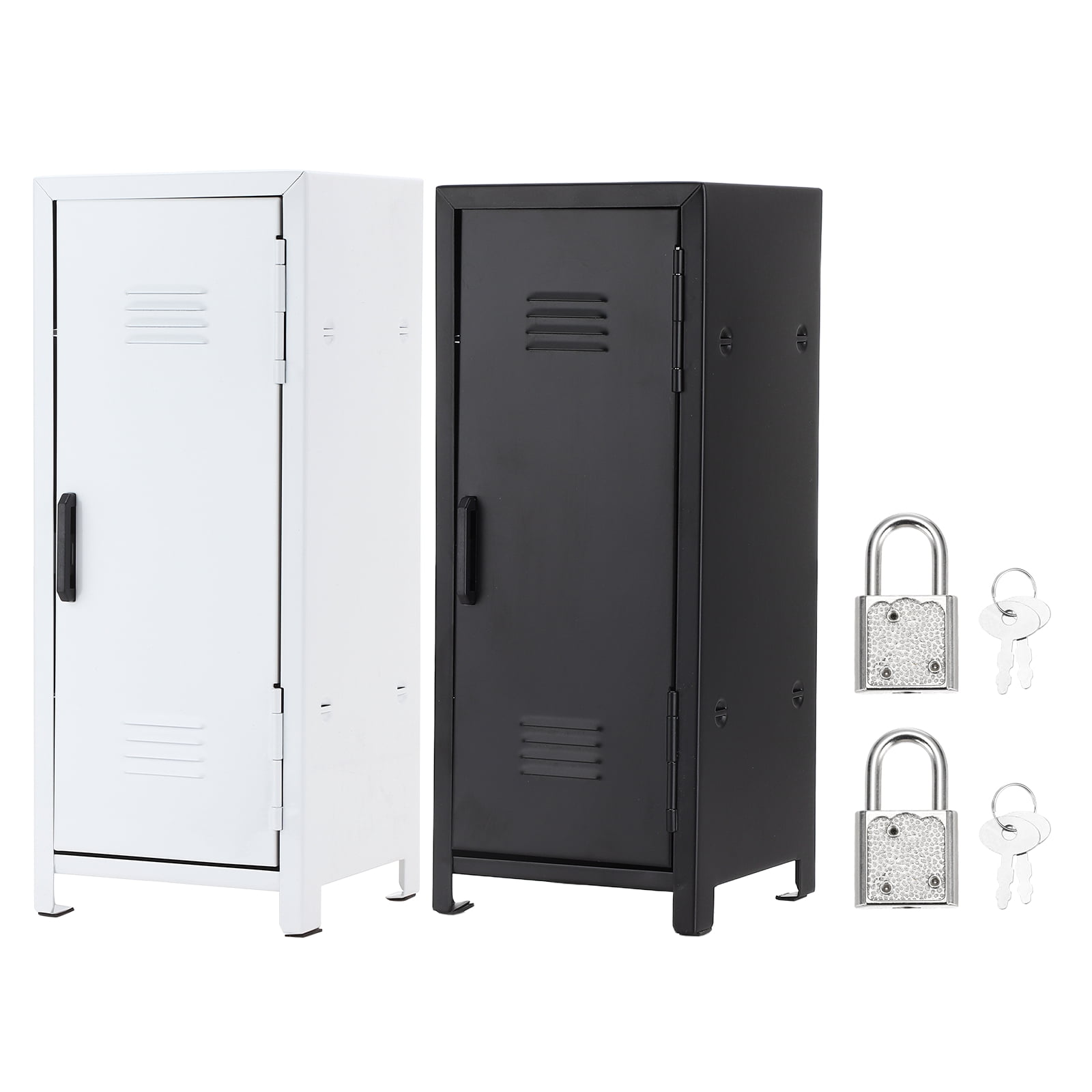 Mini Locker 4.3 x 10.8 Inch, 2 Pcs Small Locker with Lock Keys, Metal Money Safe Storage Box for Desk Bedroom, White/Black