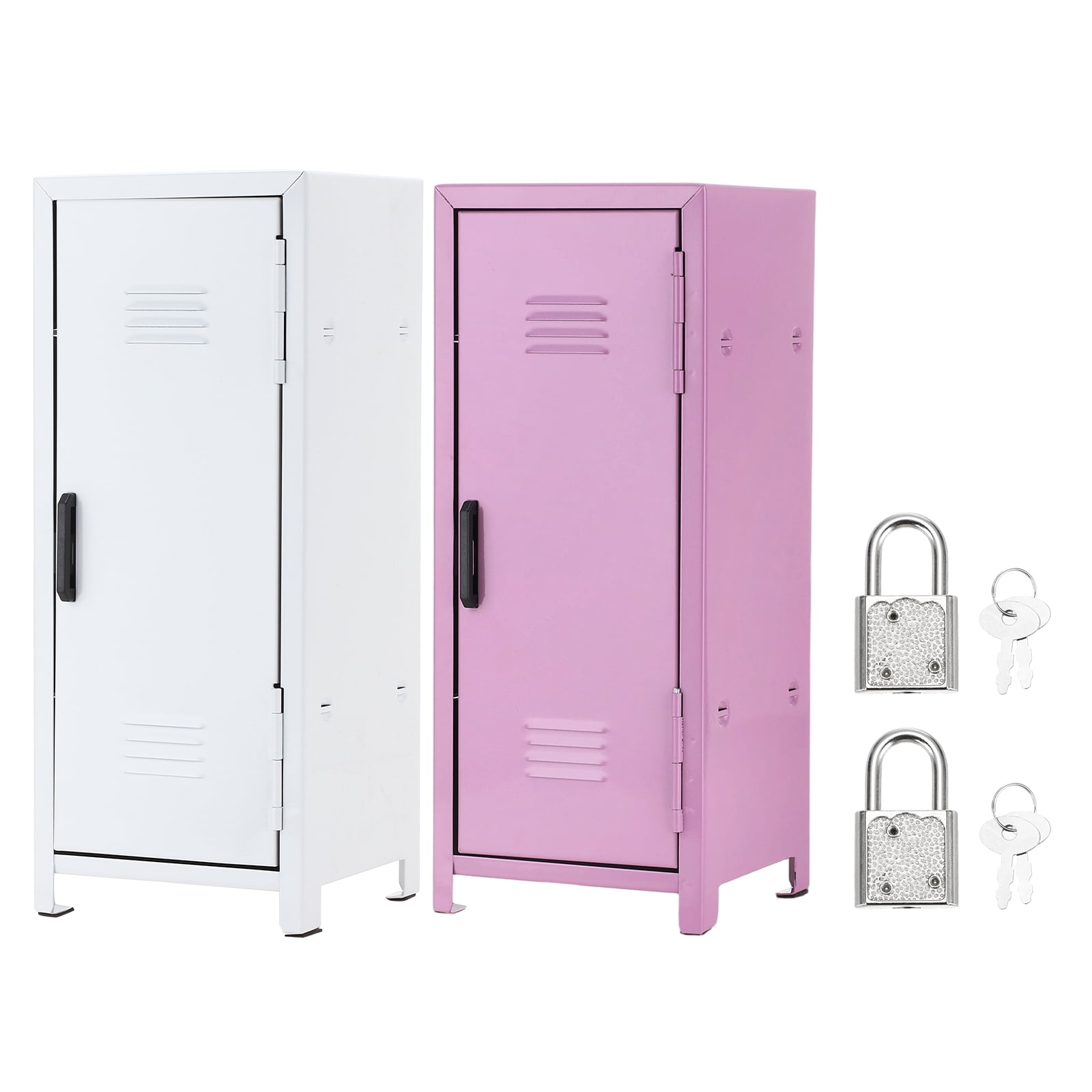 Mini Locker 4.3 x 10.8 Inch, 2 Pcs Small Locker with Lock Keys, Metal Money Safe Storage Box for Desk Bedroom, White/Light Purple