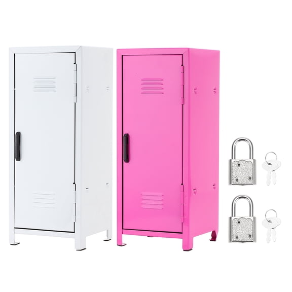 Mini Locker 4.3 x 10.8 Inch, 2 Pcs Small Locker with Lock Keys, Metal Money Safe Storage Box for Desk Bedroom, White/Rose Red