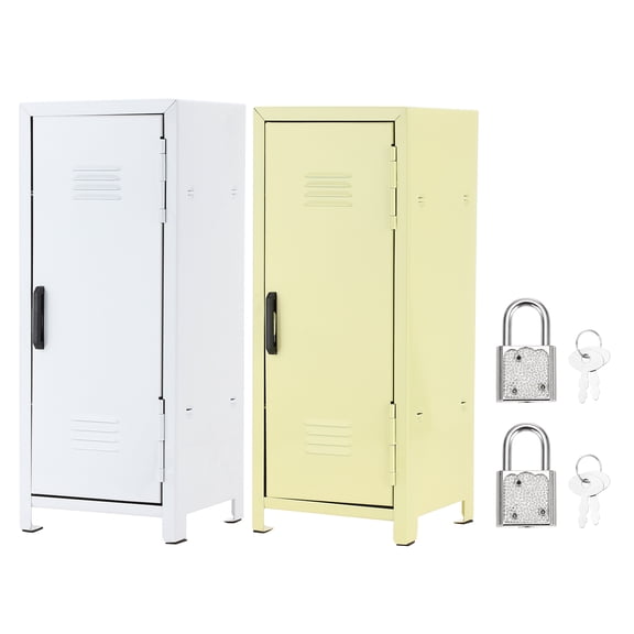 Mini Locker 4.3 x 10.8 Inch, 2 Pcs Small Locker with Lock Keys, Metal Money Safe Storage Box for Desk Bedroom, White/Yellow