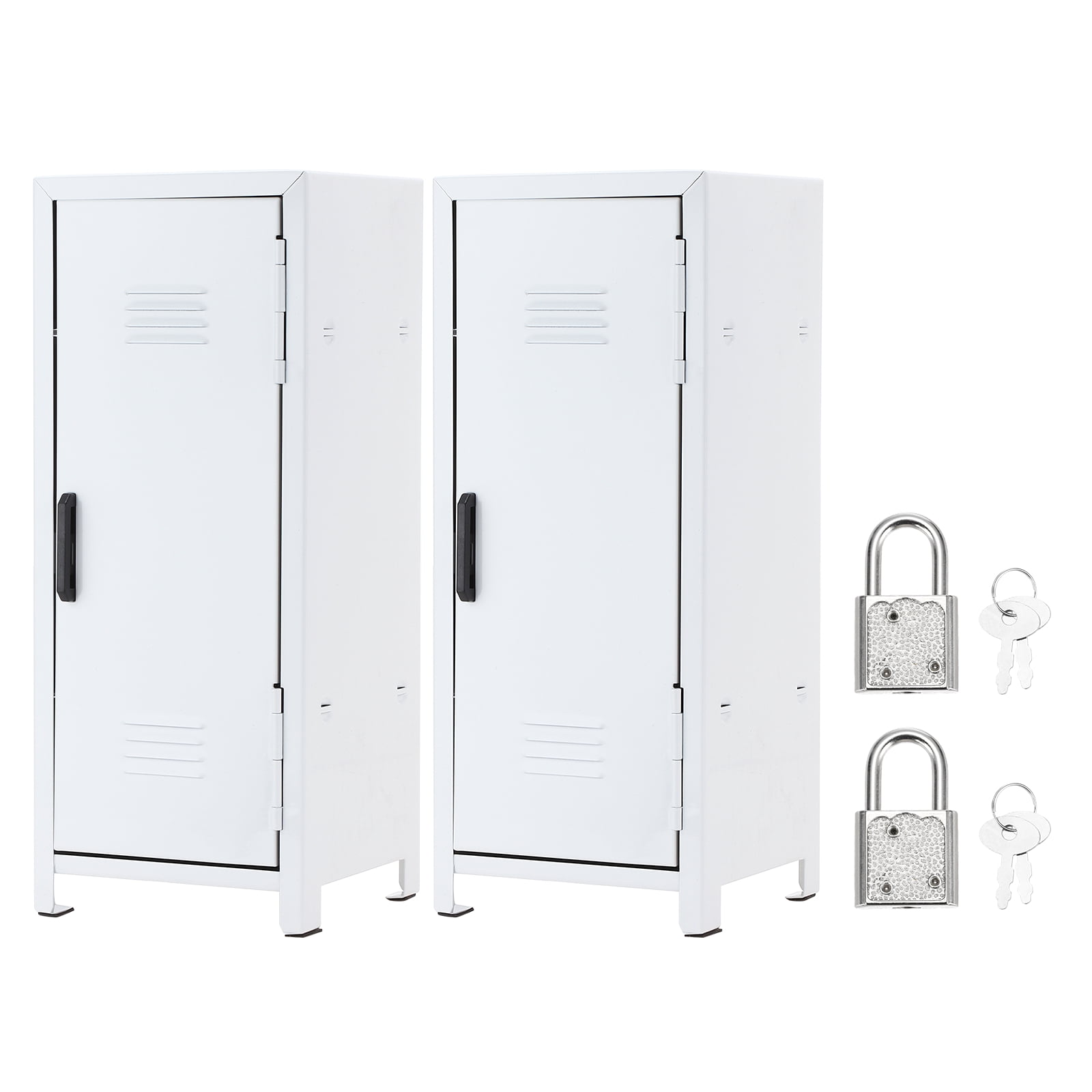Mini Locker 4.3 x 10.8 Inch, 2 Pcs Small Locker with Lock Keys, Metal Money Safe Storage Box for Desk Bedroom, White