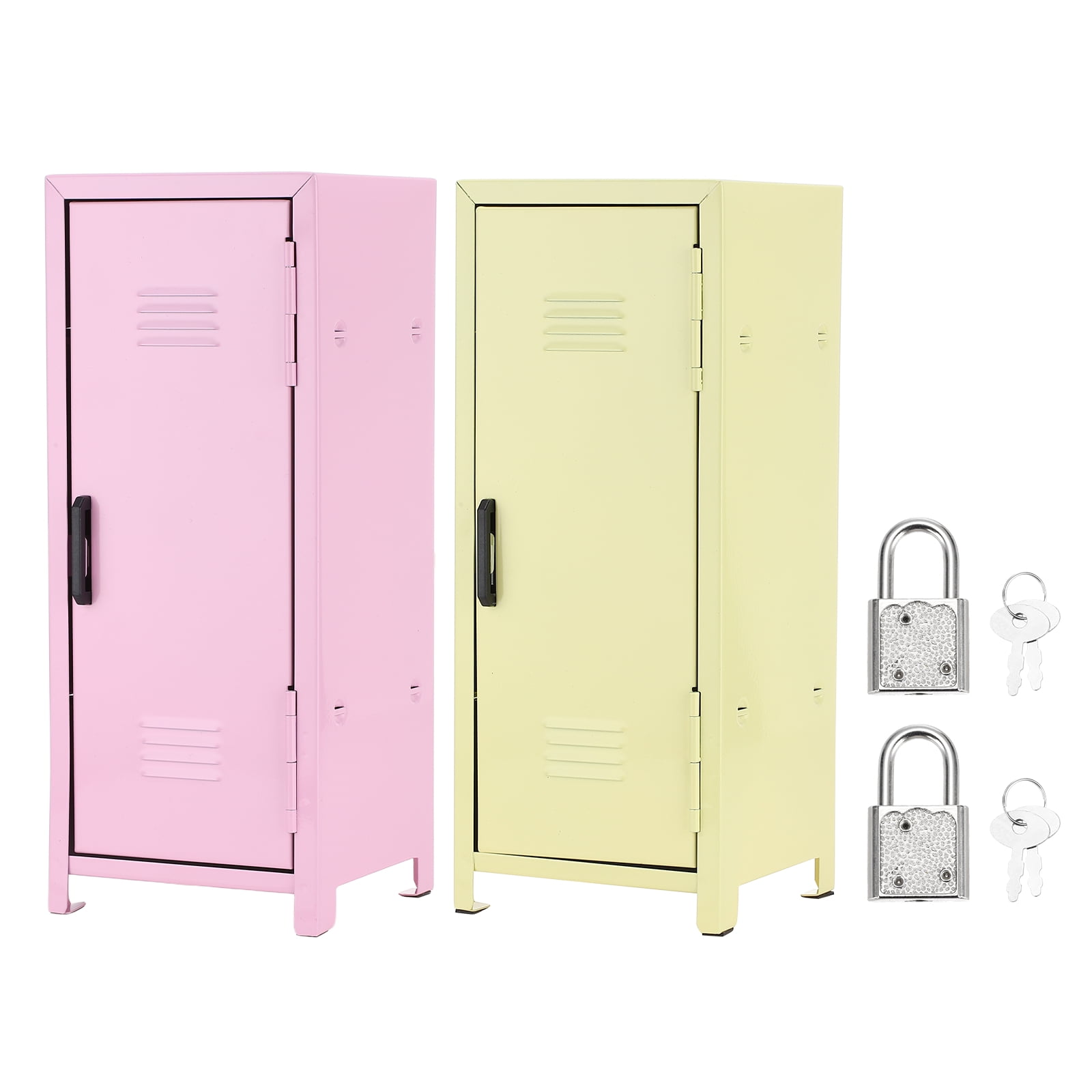 Mini Locker 4.3 x 10.8 Inch, 2 Pcs Small Locker with Lock Keys, Metal Money Safe Storage Box for Desk Bedroom, Light Pink/Yellow