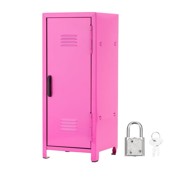 Mini Locker 4.3 x 10.8 Inch, Small Locker with Lock Keys, Metal Money Safe Storage Box for Desk Bedroom, Rose Red