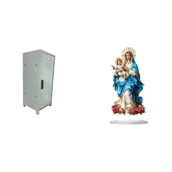 Mini Locker Cabinet Metal Storage Box Desktop Cosmetic Organizer Painted Metal and Acrylic for Home Bedroom