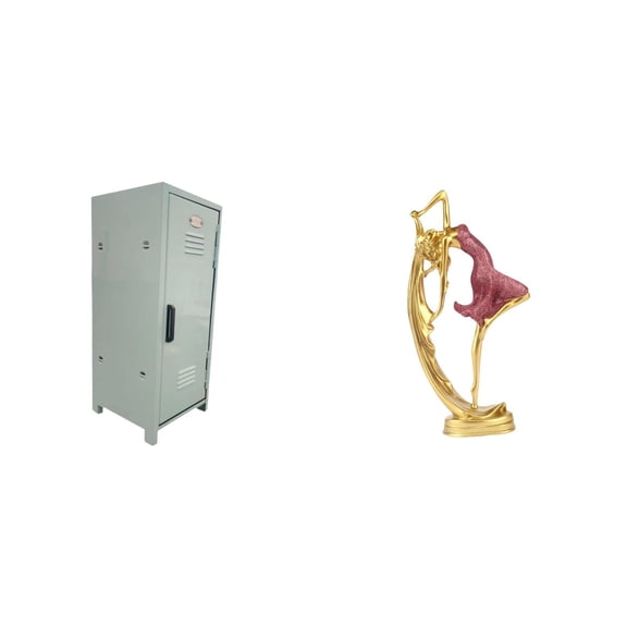 Mini Locker Cabinet Storage Bin Ballet Dancing Girl Statue Metal Dustproof Organizer for Apartments Home Desk