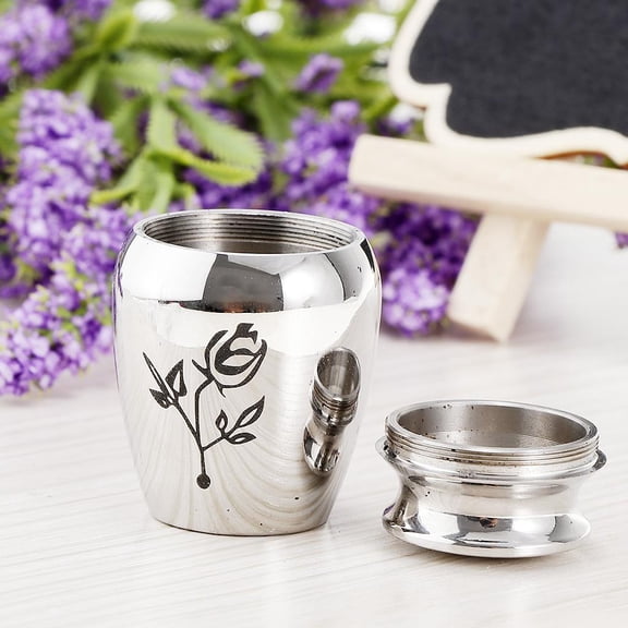 Mini Locket Stainless Steel Cremation Keepsake Locket Jar Rose Pattern