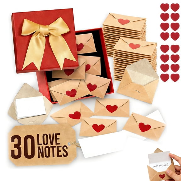 Mini Love Notes & Envelopes Set, DIY Love Notes Box, Mini Love Notes with Envelopes, Cute Valentine’s Day Cards for Couples, Blank Romantic Notes for Boyfriend & Girlfriend (30pcs)