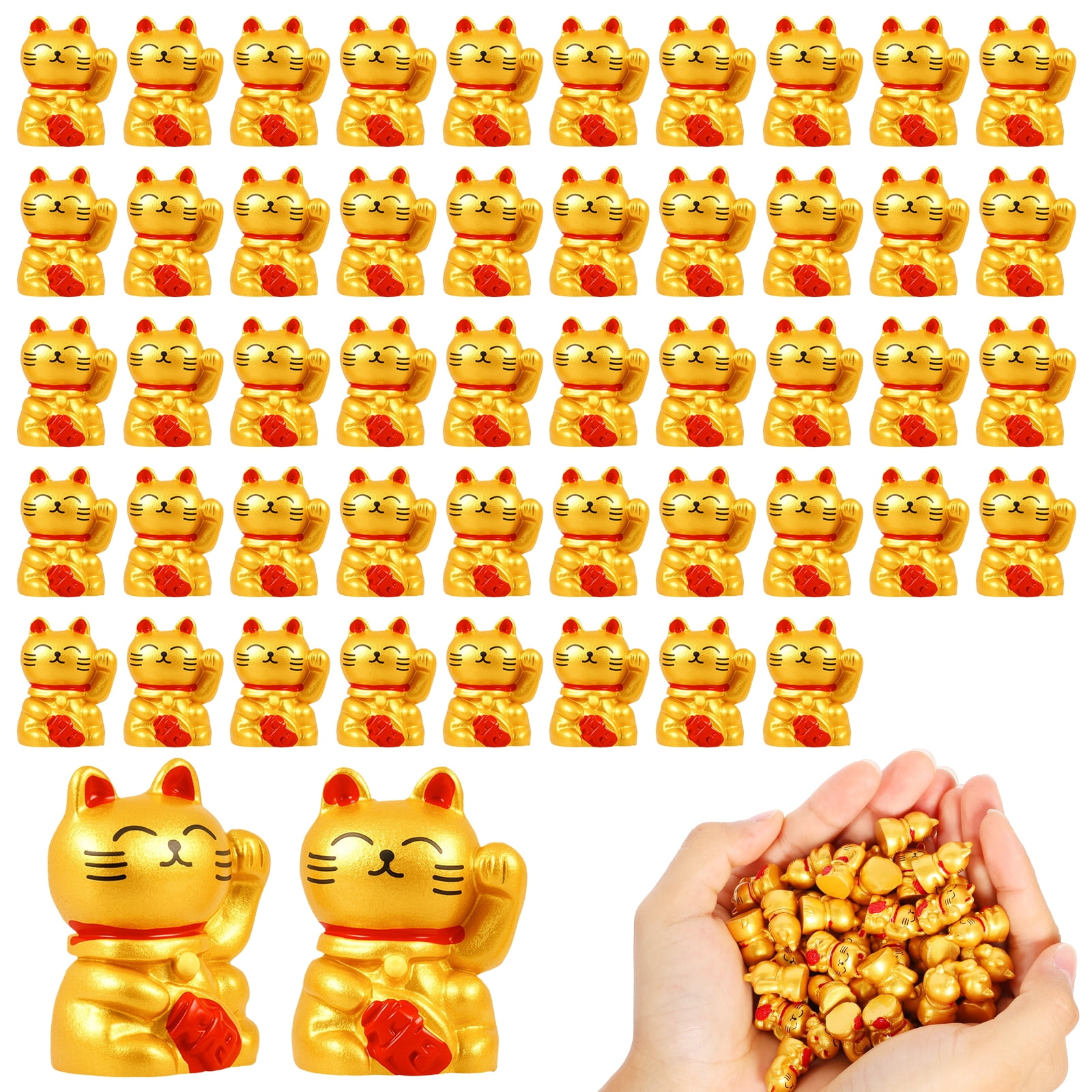Mini Lucky Cat Figurine Gold Resin 50 Pack for Fairy Garden Decor ...