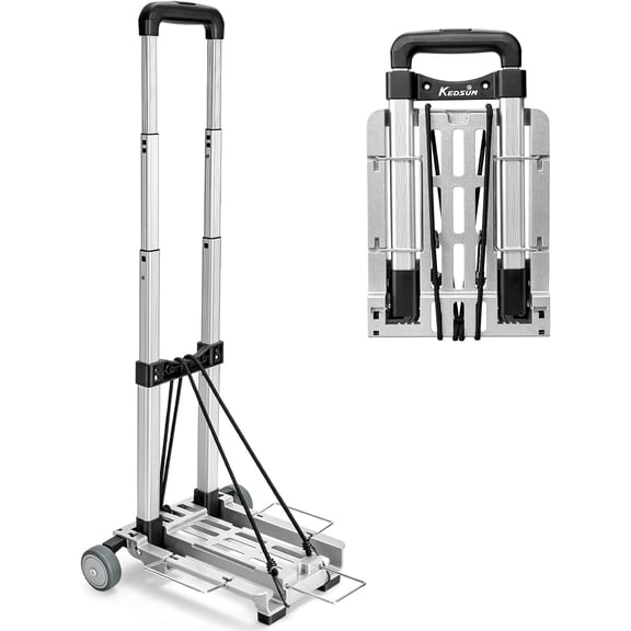 Mini Luggage Cart with Wheels Foldable, Lightweight Trolley Cart with Wheels, Expandable Baseplate Foding Hand Truck, 120 LBS Portable Dolly for Airport, Travel and Moving, 100% Aluminum