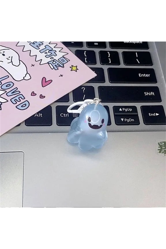Mini Luminous Ghost Keychain, 1.2 Inch Glow in Dark Resin Ghost Key Ring for Halloween Party Favor Bag Charm Student Gift