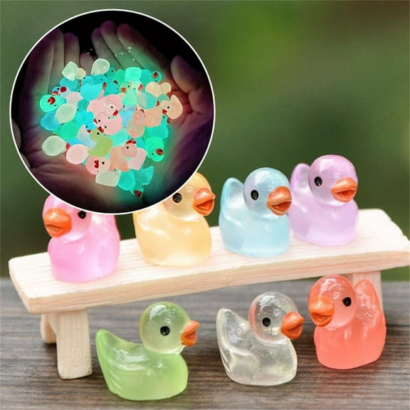 Mini Luminous Resin Ducks | Glow in The Dark Figurines | 50 Pack | Miniature Rubber Duck Craft Decorations | DIY Dollhouse, Potted Plant, Party Decor, Halloween, Collectible Gifts | 1.7x1.4cm