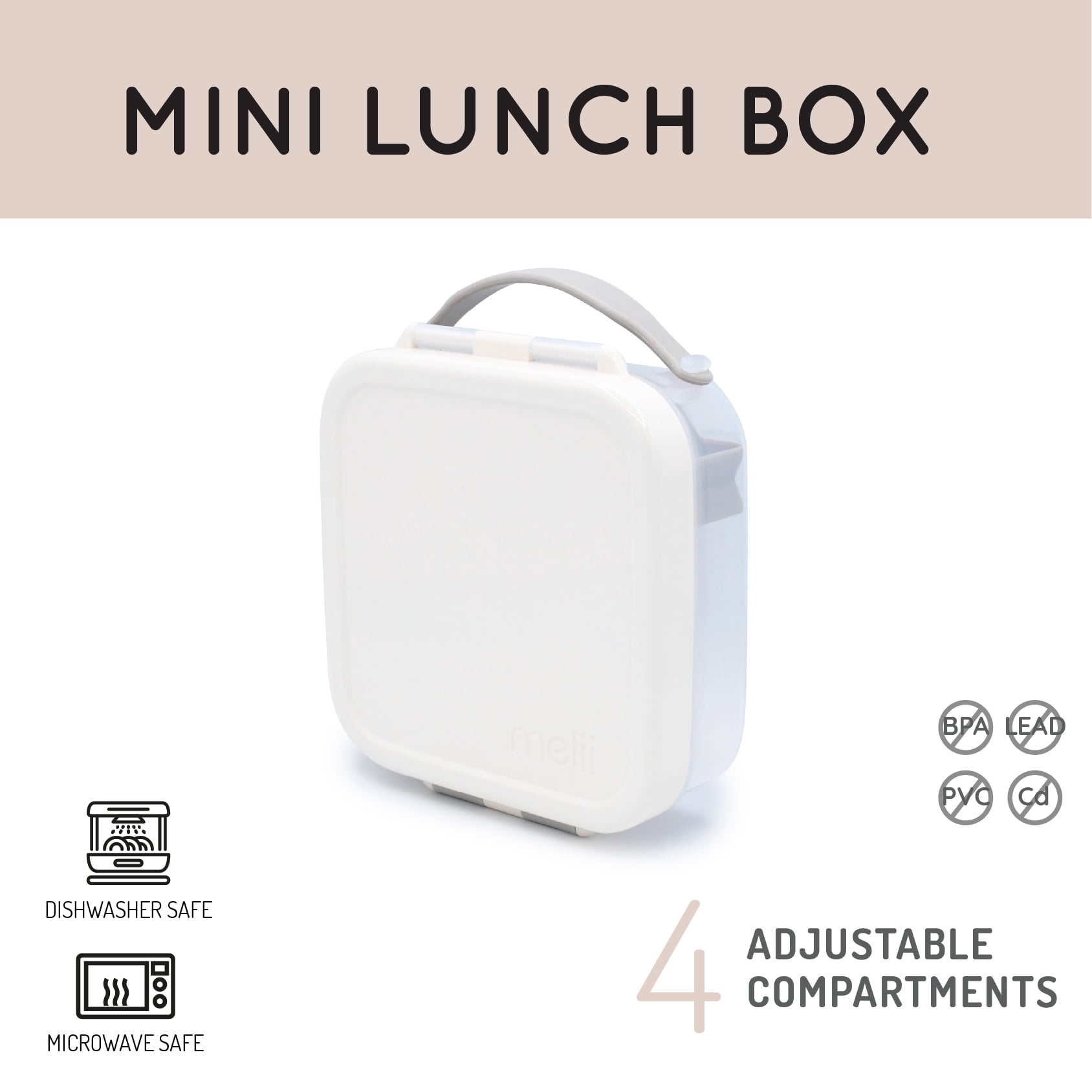 Melii Mini Lunchbox Food Storage Container, Warm Ivory & Grey