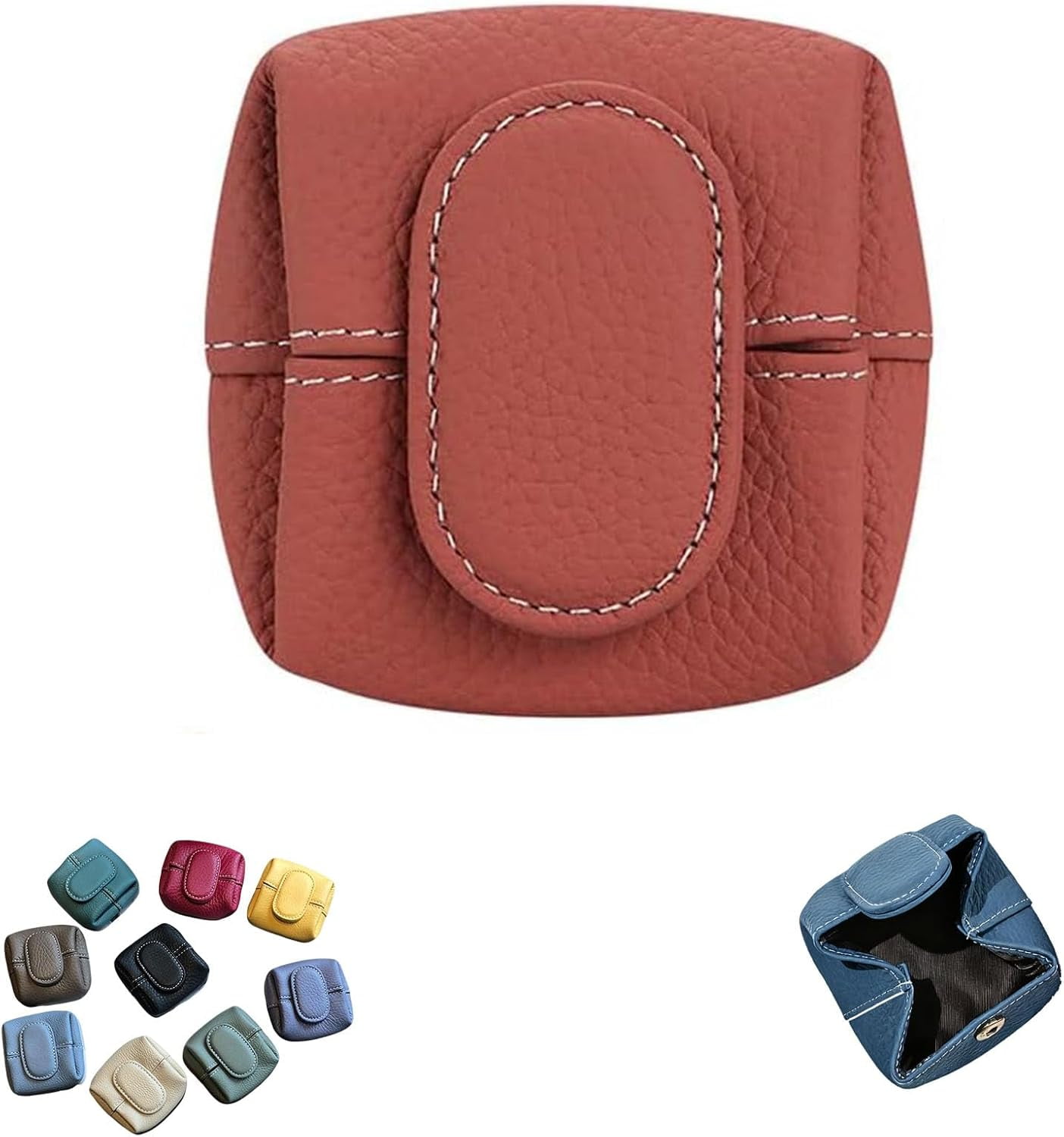 Mini Lychee Coin Purse, Solid Color Coin Purse with Zipper Key