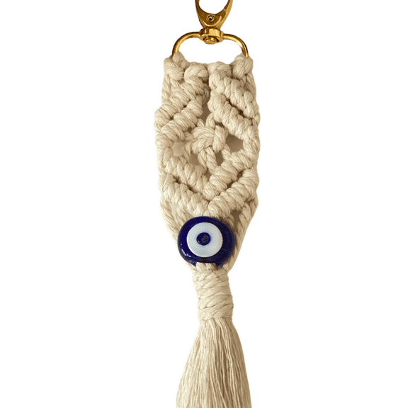 Mini Macrame Evil Eye Keychains Boho Bag Charms with Tassel Handcrafted Accessory for Car Key Holder