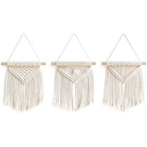 Mini Macrame Wall Hanging Set of 3 Cute Boho Christmas Tree Decoration Car Ornaments Woven Art Decor for Nursery Bathroom Bedroom Living Room Dorm Home Idea, 8''W x 9''H, Small
