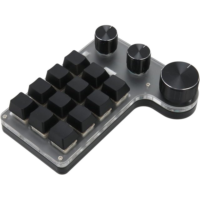 Mini Macro Mechanical Gaming Keyboard,12 Keys 3 Knobs One Handed