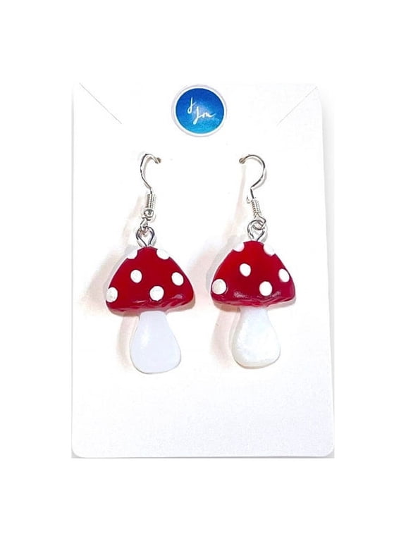 Mini Magic Mushroom Dangle Earrings, Glow In The Dark Womens Festival Rave Jewelry, Cute Fun Quirky Gift For Her, Nature Lover Accessories