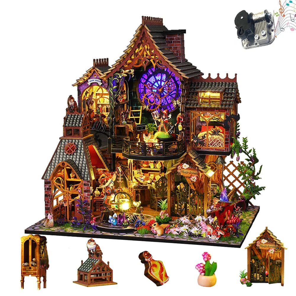 Mini Magic Spirit House Kits 3D Wooden Doll House Craft Model with LED ...
