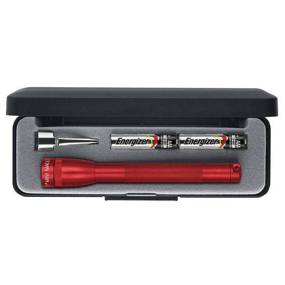Mini Maglite 2-Cell AAA Incandescent Flashlight with Clip and Presentation Box, 9 Lumens, Red