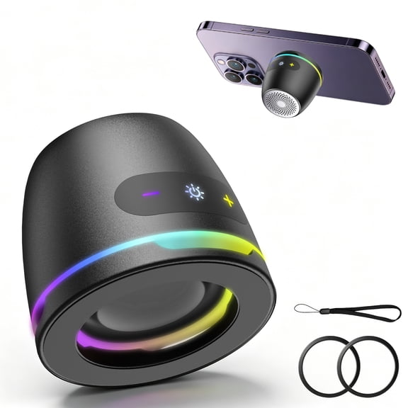 Mini Magnetic Bluetooth Speaker, 5W Portable Bluetooth Speaker for Phone Stand/Desk/Kitchen/Party/Outdoor, Anything Magnet, Deep Bass, 10H Playtime, RGB Light, TWS Pairing, Gift Ideas(Black)